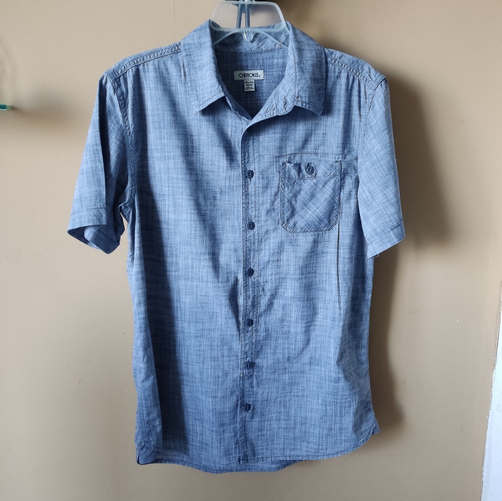 Cherokee Youth Casual Blue Button-Down Shirt Size XL (16/18)